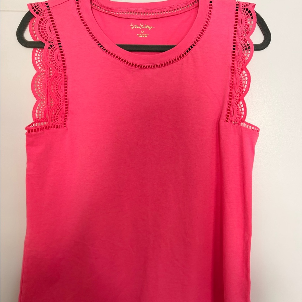 Lilly Pulitzer Hot Pink Eyelet-Trim Sleeveless Tank